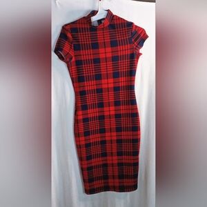 NWOT - SHEIN Privé Mock-Neck Plaid Form Fitted Dress